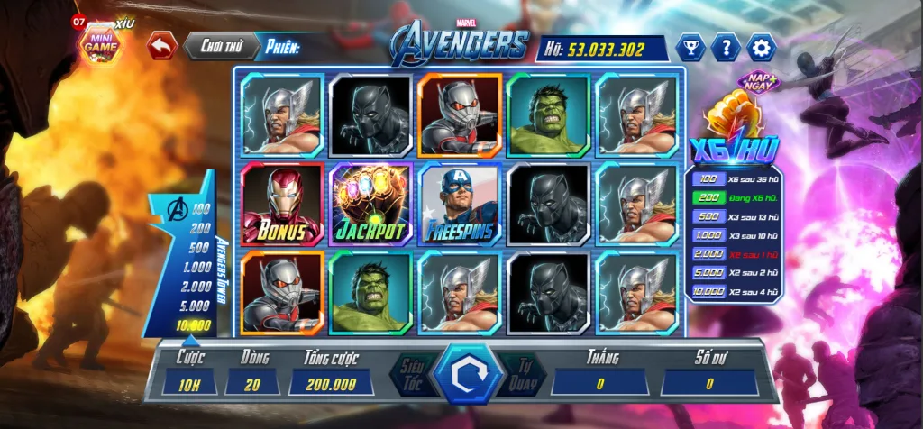 Giao diện Slot Avenger Betvip