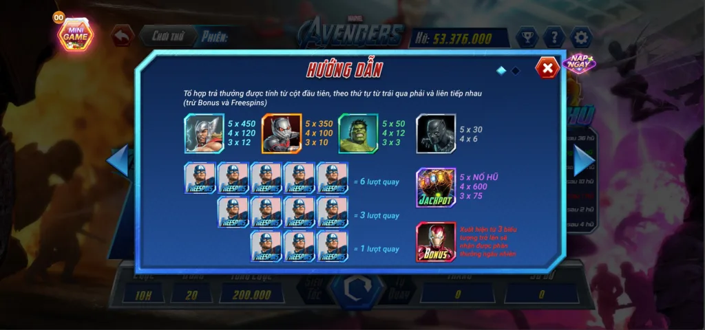 Hướng Dẫn Slot Avenger Betvip