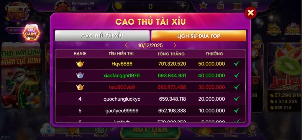 Đua Top Tài Xỉu Betvip