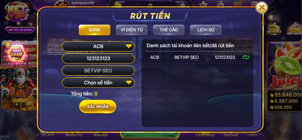 Rút Tiền Betvip qua Ngân Hàng