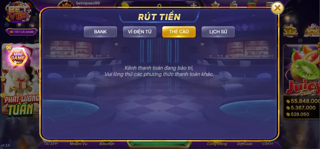 Rút Tiền Betvip qua Thẻ Cào