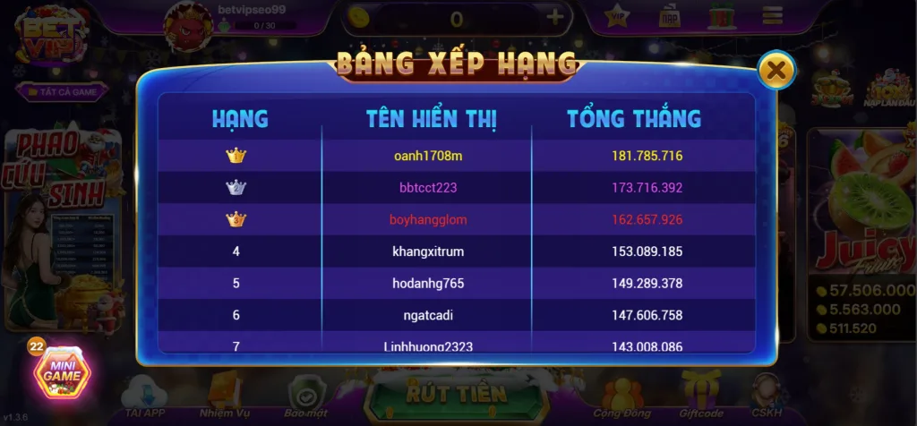 Bảng Xếp Hạng Tài Xỉu MD5 Betvip