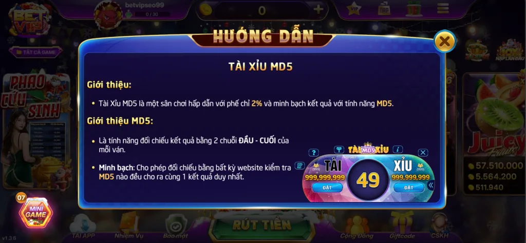 Hướng dẫn Tài Xỉu MD5 Betvip